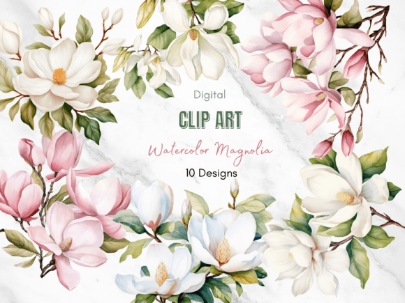 Elegant Watercolor Magnolia Clipart for Modern Designers
