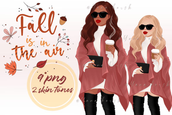 Embrace the Season: Autumn Fashion Girl with Coffee Clipart