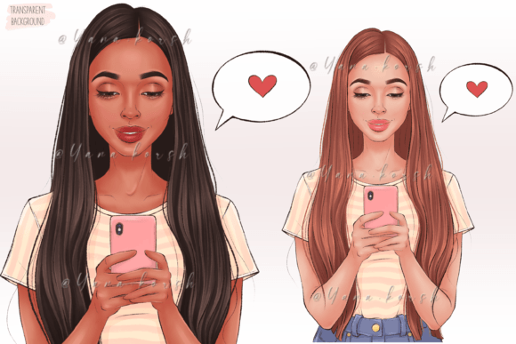 Fashion Girl with Phone Planner Clipart: A Creative Asset