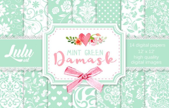 Mint Green Damask Patterns: Elegant Digital Papers for Designers
