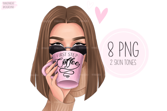 Morning Coffee Clipart: Girl with Coffee for Designers