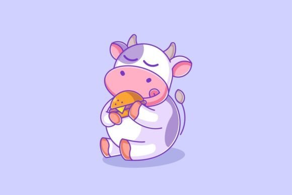 Unleash Playful Branding with Cow Eating Burger Cartoon