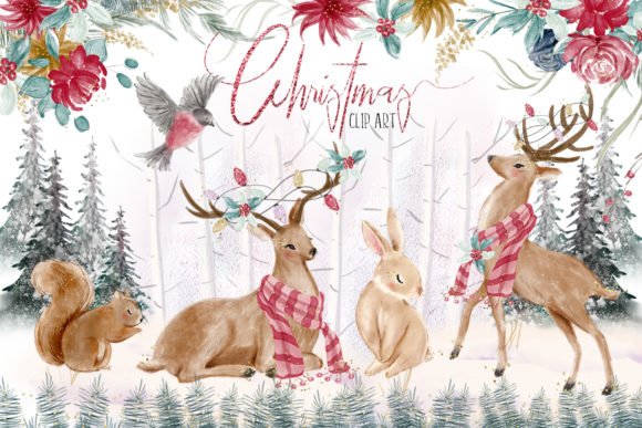 Woodland Christmas Illustrations: A Charming Clipart Collection